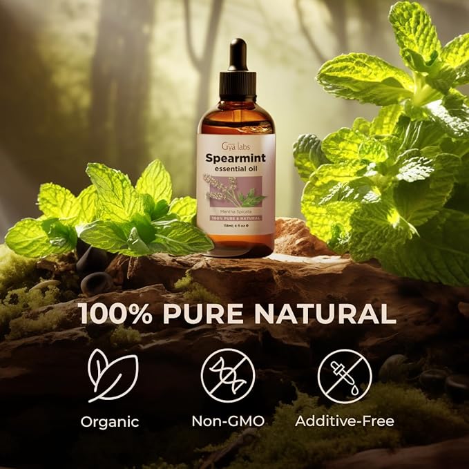 Gya Labs Spearmint Essential Oil for Facial Hair - Huge 4 Fl Oz - 100% Pure Natural Spearmint Oil for Diffuser, Skin, Massage, Aromatherapy & Candle Making Scent-HomvellaHome