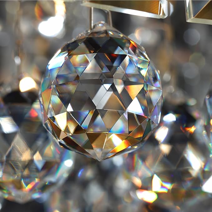 10 Lights Gold Flush Mount Rectangle Chandelier, Modern K9 Crystal Chandeliers Light Fixture Rectangular Raindrop Chandelier Pendant Island Light for Living Dining Room Kitchen Bar L47 Inch-HomvellaHome