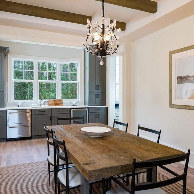 Ganeed Vintage K9 Clear Crystal Chandeliers,Ceiling Lighting,Pendant Lighting Flush Mounted Fixture with 3 Light for Living Room Dinning Room Restaurant Porch Hallway (Black)-HomvellaHome