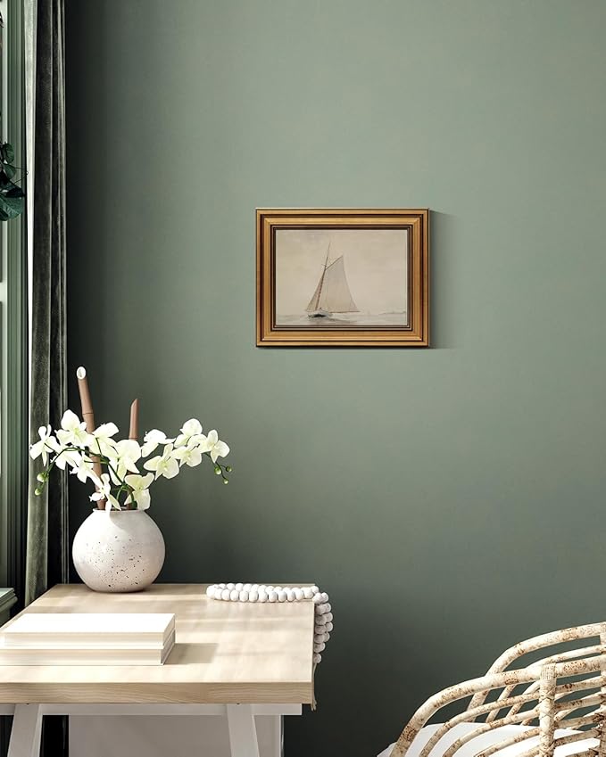 Gold Framed Vintage Wall Art for Living Room, Seaview Painting Prints Shelf Decor for Kitchen, Aesthetic Bedroom Wall Art, Christmas Gifts for Friends or Family (White Sailboat - 8"x10")-HomvellaHome