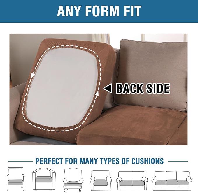 H.VERSAILTEX Velvet Stretch Couch Cushion Cover Plush Cushion Slipcover for Chair Cushion Furniture Protector Seat Cushion Sofa Cover (1 Piece Armchair Cushion Covers, Caramel)-HomvellaHome