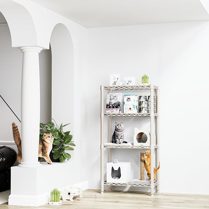 1000 lbs 4-Shelf Standing Storage Shelves Heavy Duty Metal Shelving Unit Adjustable Wire Rack for Office Garage Kitchen, Light Tan 11.8 D x 23.6" W x 47.5" H-HomvellaHome