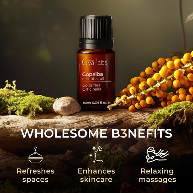 Gya Labs Copaiba Essential Oil for Diffusers - 0.34 Fl Oz - 100% Pure Natural Copaiba Oil for Skin, Self-Care Rituals, Body Comfort Fragrances & Candle Making Scent-HomvellaHome