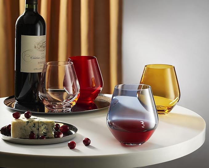Godinger Wine Glasses, Stemless Wine Glasses, Red Wine Glasses, Drinking Glasses, Christmas Decor, Holiday Decor Stemless Wine Glass, Made in Europe - Red Glasses, 17oz, Set of 4-HomvellaHome
