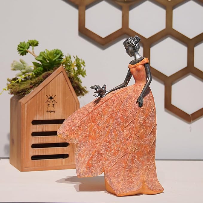 Guichifun Fairy Statue Collection Home Decoration - Orange Leaf Angel Girls Resin Fall Decor for Outside or Inside Rustic Garden Outdoor Yard Decorations Figurines Gift 8.5 x 5.25 x 12 Inch-HomvellaHome