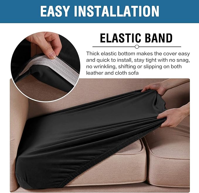 H.VERSAILTEX Velvet Stretch Couch Cushion Cover Plush Cushion Slipcover for Chair Cushion Furniture Protector Seat Cushion Sofa Cover (1 Piece Armchair Cushion Covers, Black)-HomvellaHome