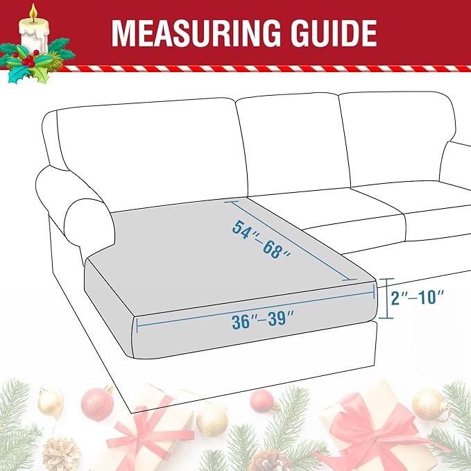 H.VERSAILTEX Christmas Sofa Slipcover Fleece Stretch Chaise Cover Sectional Couch Covers for L Shaped Sofa Both Left/Right Snowflakes Sofa Cover for Christmas (1 Piece Chaise Cover, Snowflakes)-HomvellaHome