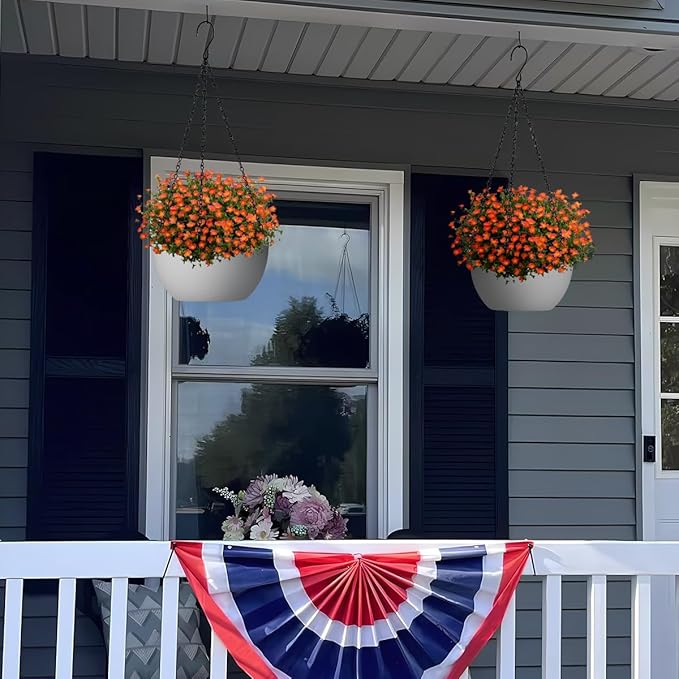 13 inch Hanging Planters for Indoor Plants, 2 Pack Planters for Outdoor Plants with Drainage Holes and Chain, Round Plastic Hanging Baskets, Hanging Flower Pots for Balcony Garden Decor-White-HomvellaHome