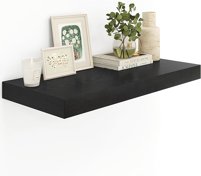 12" Deep Black Floating Shelves,Over Toilet Long Wall Mounted Modern Farmhouse 36 inches,Wall Shelves with Invisible Brackets for Bedroom, Bathroom, Living Room, Kitchen, Set of 1-HomvellaHome