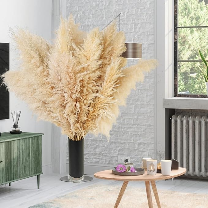 10 PCS 40" Tall Pampas Grass Stems in Natural Beige, Add a Boho Touch to Your Space—Pompas Grass Ideal for Floral Arrangements, Floor Vases, Weddings, and Creating a Bohemian Ambiance at Home.-HomvellaHome