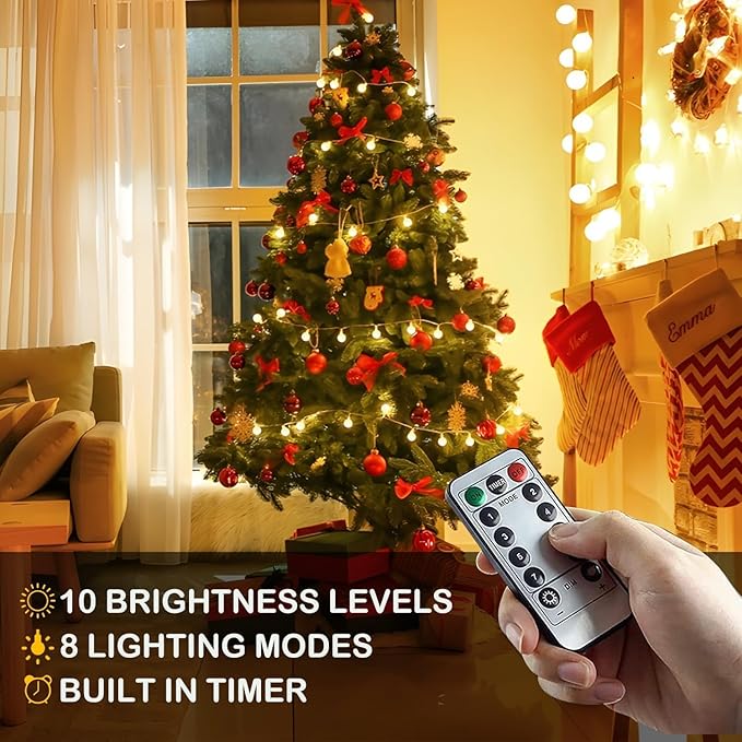 Globe String Lights 65.6 Ft. 120LEDs 8 Modes with Remote,USB Fairy Lights Plug in,Waterproof LED String Lights for Indoor Outdoor Bedroom Party Wedding Garden Christmas Tree Decor,Warm White-HomvellaHome