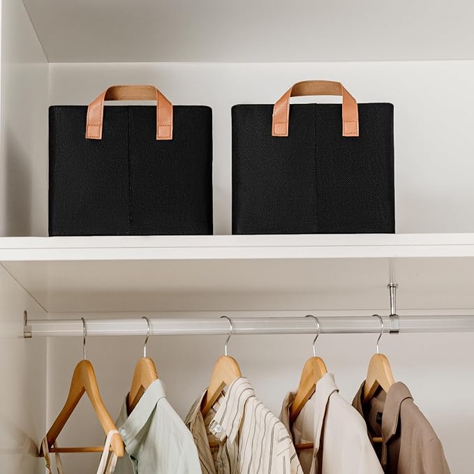 GRANNY SAYS Storage Baskets for Shelves, Closet Organizer Bins, Clothes Storage Bins with Metal Frame, Large Baskets for Organizing and Storage, Collapsible, Black, 2-Pack-HomvellaHome