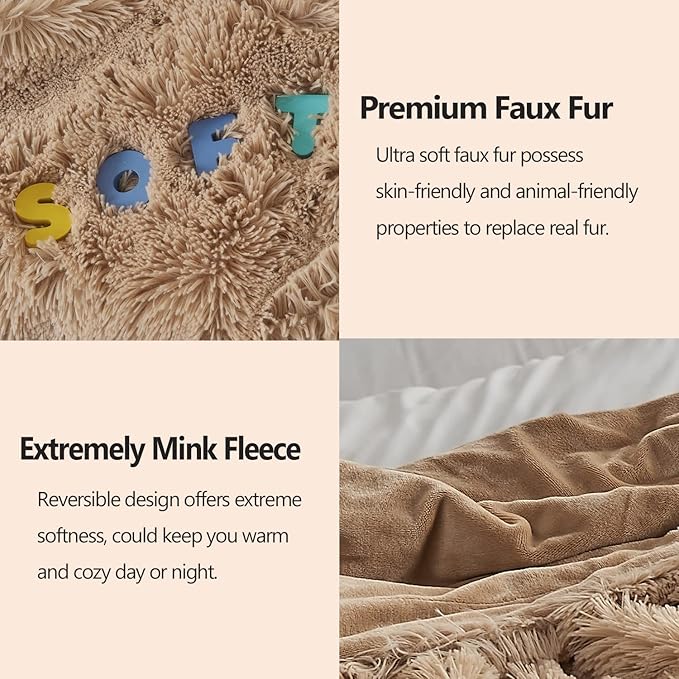 GONAAP Fuzzy Faux Fur Throw Blanket Twin Size Brown Super Soft Cozy Plush Fuzzy Shaggy Blanket for Couch Sofa Bed (Brown, Twin(60"x80"))-HomvellaHome
