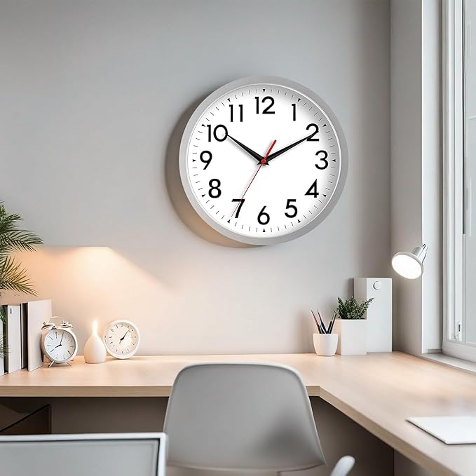 14 Inch Wall Clock Large Battery Operated Big Silent Non Ticking Analog Decorative for Living Room Office Kitchen Outdoor Classroom Bedroom Bathroom School Home(Silver)-HomvellaHome