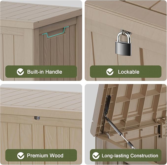 120 Gallon Outdoor Deck Box,Storage Lockable Waterproof Patio Furniture,Garden Tools,Cushions,Pool Accessories Outside Storage Resin Box(Grey)-HomvellaHome