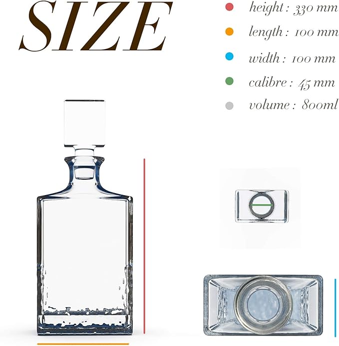 Glass Decanter with Airtight Geometric Stopper - Whiskey Decanter for Wine, Bourbon, Brandy, Liquor, Juice, Water, Mouthwash. Italian Lead-Free Glass (700ml/Crushed Ice)-HomvellaHome