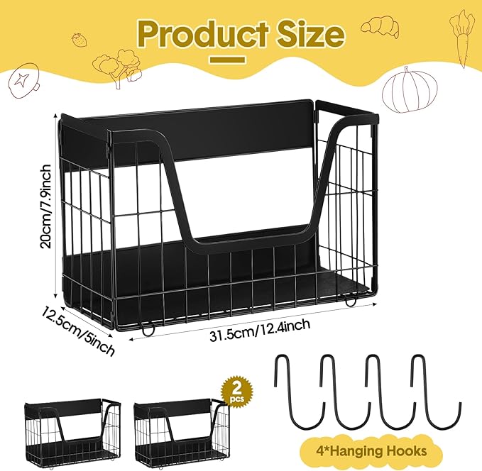 2 Pack Magnetic Shelf for Fridge Fruit Storage Container Fridge Magnetic Baskets Fruit Potato Onion Storage Bins, Pantry Organizer Refrigerator, Kitchen Counter, Cabinet, 12.4 x 7.9 x 5 Inch-HomvellaHome