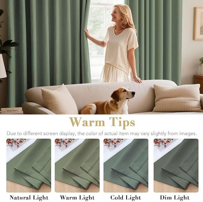 H.VERSAILTEX Room Darkening Curtains for Living Room Light Reducing Thermal Insulated Window Treatment Panels/Drapes Grommet Top 2 Panels Green Bay - 52 x 84 Inches-HomvellaHome