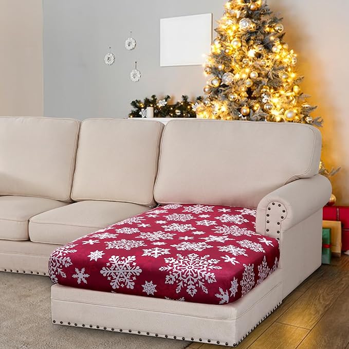 H.VERSAILTEX Christmas Sofa Slipcover Fleece Stretch Chaise Cover Sectional Couch Covers for L Shaped Sofa Both Left/Right Snowflakes Sofa Cover for Christmas (1 Piece Chaise Cover, Snowflakes)-HomvellaHome