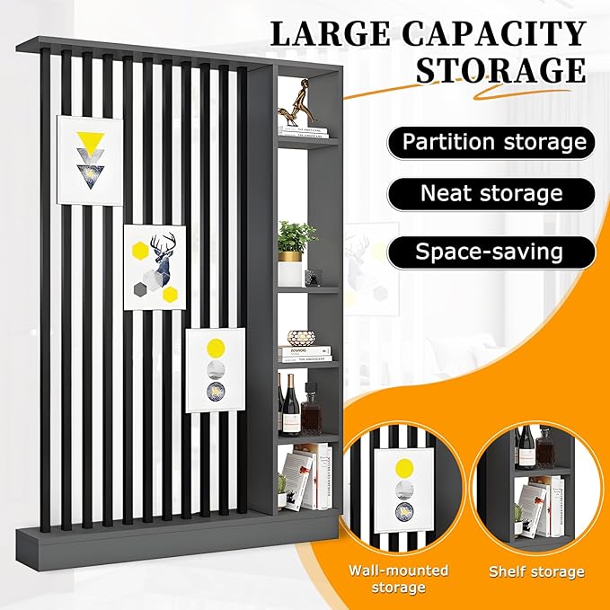 Wall Room Divider,Freestanding Room Divider with Shelves,Wood Room Divider Screen with Storage Cabinet, Wall Divider for Room Separation, for Home Office Decorative D 39.4×9.4×78.7in-HomvellaHome