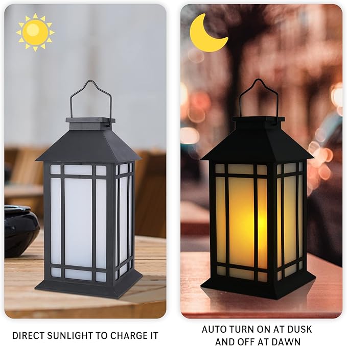 11" Solar Lantern Outdoor Garden Hanging Lanterns Waterproof LED Vintage Flickering Flame Lanterns for Patio, Table, Party.-HomvellaHome