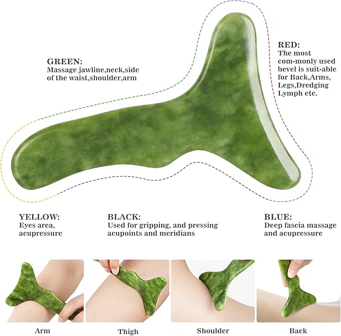 2 in 1 Jade Stone Gua Sha Massage Tool, Large Guasha Muscle Scraper Tools Set with Handle Muscle Scraping Massage Tools Anti Cellulite Spa Acupuncture Tools for Back Neck Leg Lymphatic Drainage-HomvellaHome