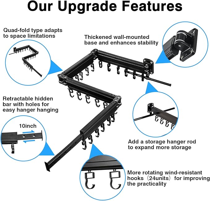 Gezen Clothes Drying Rack, Wall Mounted Drying Rack Clothing Retractable, Foldable Clothes Hanger Rack with 24 Hooks for Laundry Room Organization and Storage, Space Saving, Collapsible, Quad-Fold-HomvellaHome