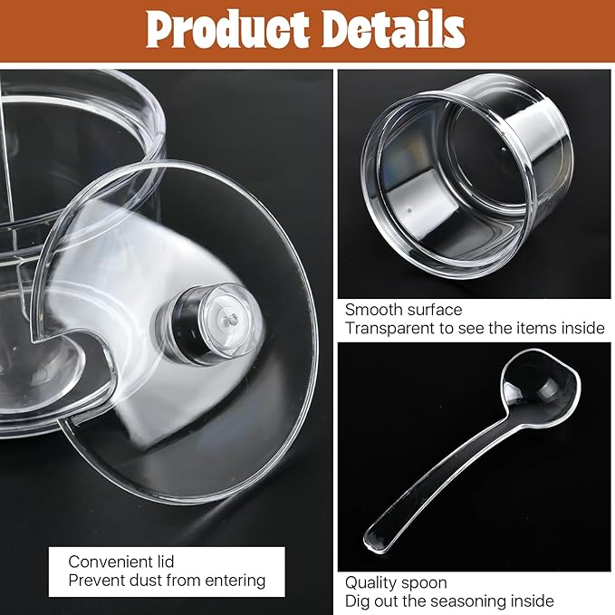 12 Pcs Acrylic Sugar Bowl with Lid and Spoon,7.1 Oz Clear Condiment Storage Pot,Sugar Jar Spices Container for Home Kitchen,Coffee Bar,Restaurant-HomvellaHome