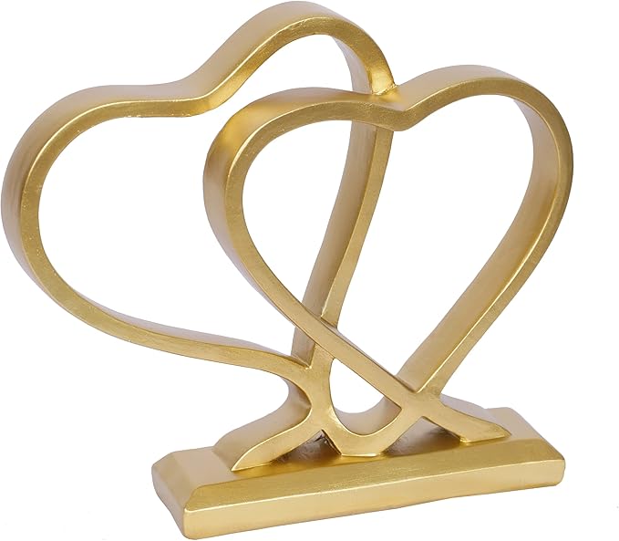 Gold Heart Sculpture for Living Room Decor Heart Decoration Gift for Her and Him Love Wedding Anniversary Couples Gift Modern Heart Statue for Home Coffee Table Dining Table Centerpiece Birthday Gift-HomvellaHome