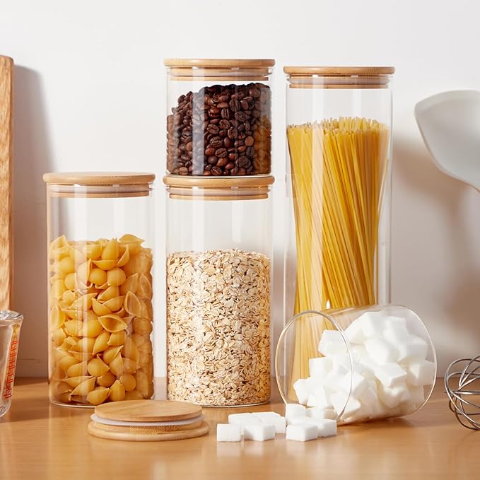 Glass Food Storage Jars with Lids[Set of 5], Perfect for Pasta, Cookies, Nuts, Coffee, Cereal, Flour, and More, Organize Your Kitchen and Pantry with these BPA-Free Glass Canisters-HomvellaHome