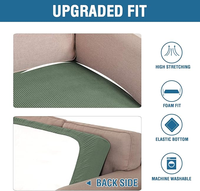 H.VERSAILTEX Super Stretch Individual Seat Cushion Covers Sofa Covers Couch Cushion Covers Slipcover Sets Thick Jacquard Textured Twill Fabric (1 Piece Sofa Cushion Cover, Loden Frost)-HomvellaHome