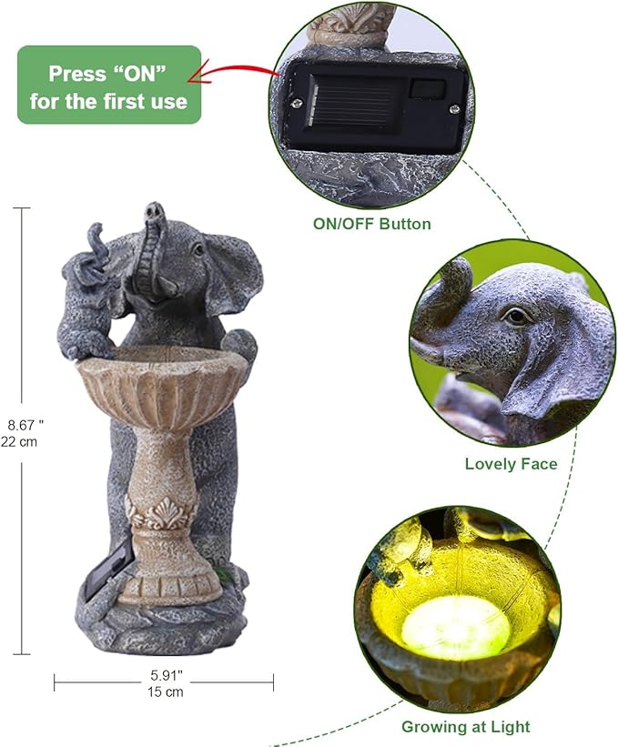 Garden Elephant Statues for Bird Bath: Outdoor Sculptures for Lawn Patio Yard Balcony Porch - Unique Gifts for Mother Grandma-HomvellaHome