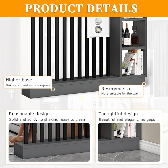 Wall Room Divider,Freestanding Room Divider with Shelves,Wood Room Divider Screen with Storage Cabinet, Wall Divider for Room Separation, for Home Office Decorative D 39.4×9.4×78.7in-HomvellaHome