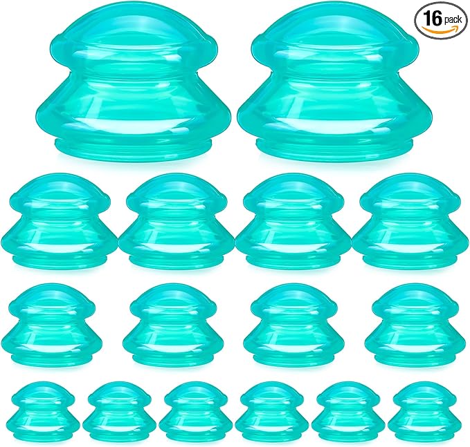 Geiserailie 16 Pcs 4 Sizes Cupping Therapy Set Silicone Cupping Massage Cups Professional Chinese Therapy Cup Vacuum for Body Muscle Nerve(Green)-HomvellaHome