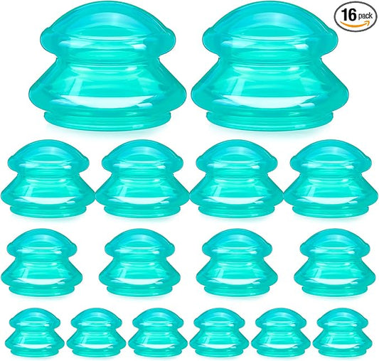 Geiserailie 16 Pcs 4 Sizes Cupping Therapy Set Silicone Cupping Massage Cups Professional Chinese Therapy Cup Vacuum for Body Muscle Nerve(Green)-HomvellaHome