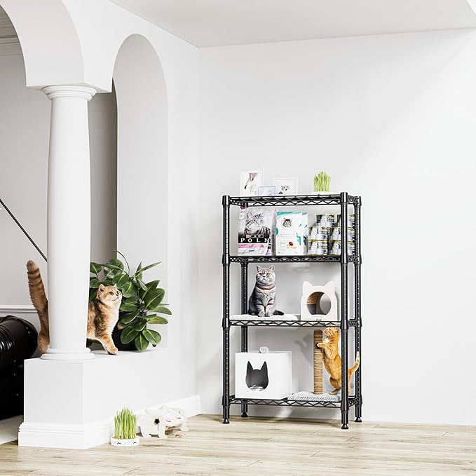 1000 lbs 4 Tier Shelf Metal Storage Shelves Wire Rack Closet Organizers for Garage Kitchen Bathroom Laundry Black 11.8" D x 25.6" W x 45.5" H-HomvellaHome