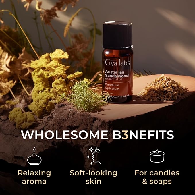 Gya Labs Australian Sandalwood Essential Oil for Skin & Hair - 0.34 Fl Oz - 100% Pure Natural Australian Sandalwood Oil for Diffuser, Aromatherapy Use & Candle Making Scent-HomvellaHome