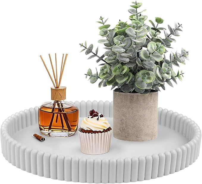 11.8in Decorative Tray for Coffee Table Decor- Modern Oval Concrete Tray for Home Decor- Minimalist Handcrafted Centerpieces Tray for Living Room, Kitchen Dining Table, Entryway (Gray)-HomvellaHome