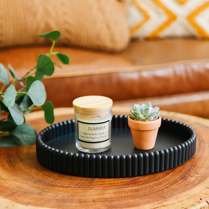 11.8in Decorative Tray for Coffee Table Decor- Modern Oval Concrete Tray for Home Decor- Minimalist Handcrafted Centerpieces Tray for Living Room, Kitchen Dining Table, Entryway (Black)-HomvellaHome