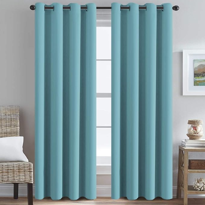 H.VERSAILTEX Thermal Insulated Blackout Drapes Soft and Smooth Microfiber Formaldehyde-Free Curtains for Nursery,Grommet Window Panels,52 by 84 - Inch - Aqua - Set of 2-HomvellaHome