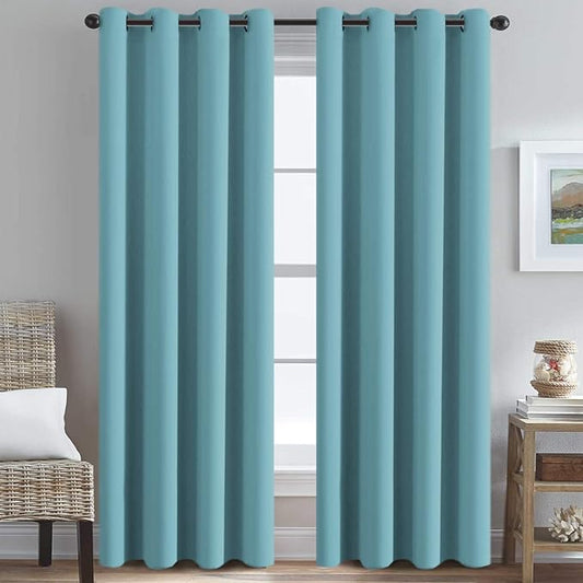 H.VERSAILTEX Thermal Insulated Blackout Drapes Soft and Smooth Microfiber Formaldehyde-Free Curtains for Nursery,Grommet Window Panels,52 by 84 - Inch - Aqua - Set of 2-HomvellaHome