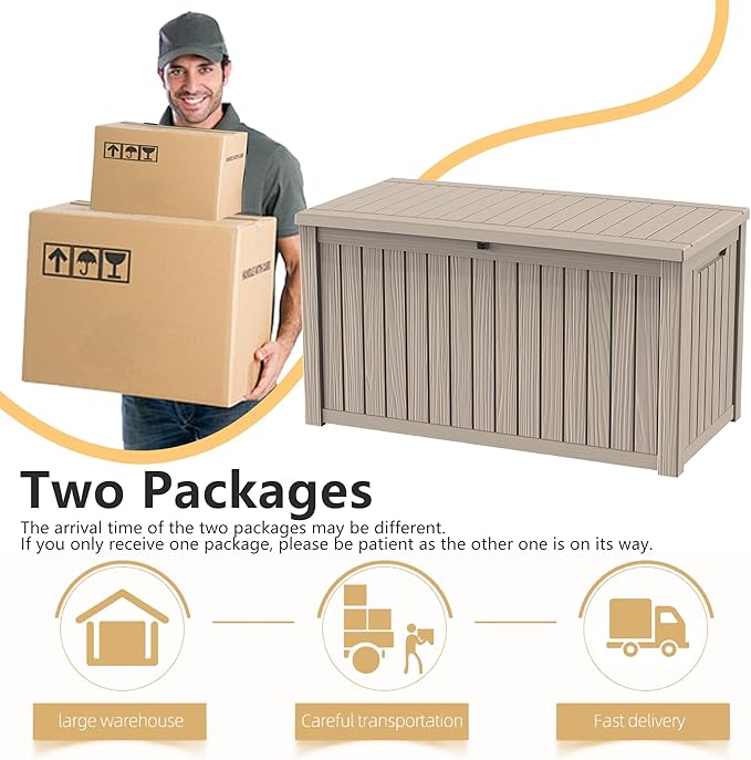 182 Gallon Deck Box Waterproof, UV Resistant Resin Outdoor Storage Box with Hydraulic Rod, Lockable Design and Enhanced Durability for Patio, Garden, and Poolside Use-HomvellaHome
