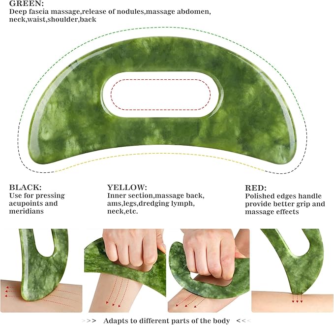 2 in 1 Jade Stone Gua Sha Massage Tool, Large Guasha Muscle Scraper Tools Set with Handle Muscle Scraping Massage Tools Anti Cellulite Spa Acupuncture Tools for Back Neck Leg Lymphatic Drainage-HomvellaHome