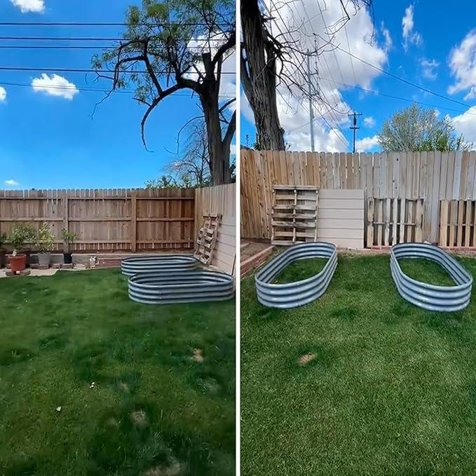 2 Pack 6x3x1FT Galvanized Raised Garden Bed Kit Oval Metal Ground Planter Box Outdoor Bottomless Planter Raised Beds for Vegetables Flowers Herbs Fruits, Gray-HomvellaHome