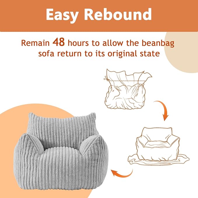 Giant Bean Bag Chairs for Adults with Filling Plush Fluffy Bean Bag Chairs for Teens with Armrests Comfy BeanBag Lazy Couch Sofa Chair for Bedroom Living Room Reading-HomvellaHome