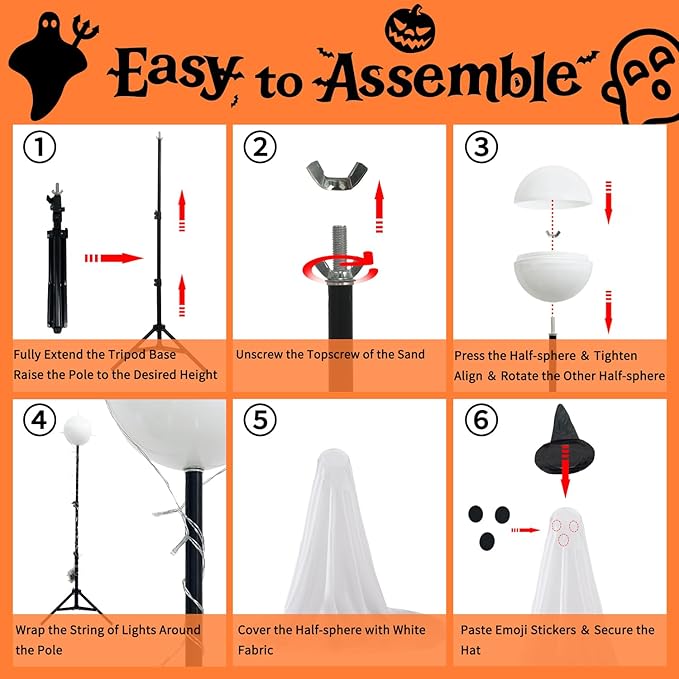 2 Packs Halloween Ghost Outdoor Decorations, 59” Light Up Ghost Decor with Remote Control, Adjustable Height Standing Halloween Lighted Ghost Kit with Witch Hat Ideal for Porch, Garden, Yard-HomvellaHome