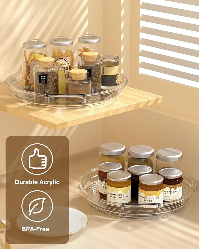 2 Pack Lazy Susan Organizer 9.25''and 11.81'' Two-Tier Lazy Susan Turntable for Cabinet, Spice Rack, and Pantry Storage - Spinning Makeup Organizer for Bathroom, Clear-HomvellaHome