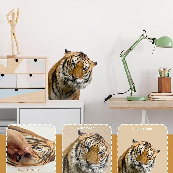Gentle Tiger Wall Stickers & Decals - Peel & Stick, Removable Funny Tiger Window Stickers for Farmhouse Bedroom, Living Room & Shop Windows-HomvellaHome