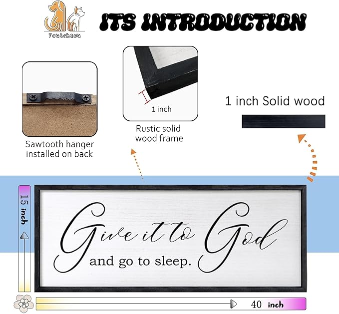 Give It To God And Go To Sleep Sign Wall Decor 40x15 Inch Large Farmhouse Master Bedroom Above Bed Hanging Wall Art Rustic Guest Room Wood Framed Over Bed Wall Decoration (Black)-HomvellaHome