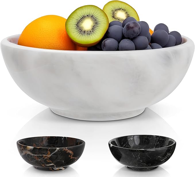 Gusto Nostro 8" Luxury White Marble Decorative Bowl for Coffee Table - Elegant Modern Fruit Bowl for Kitchen Counter - Heavy Stone Entryway Catch all for Keys, Jewelry, Potpourri Holder - Medium Size-HomvellaHome